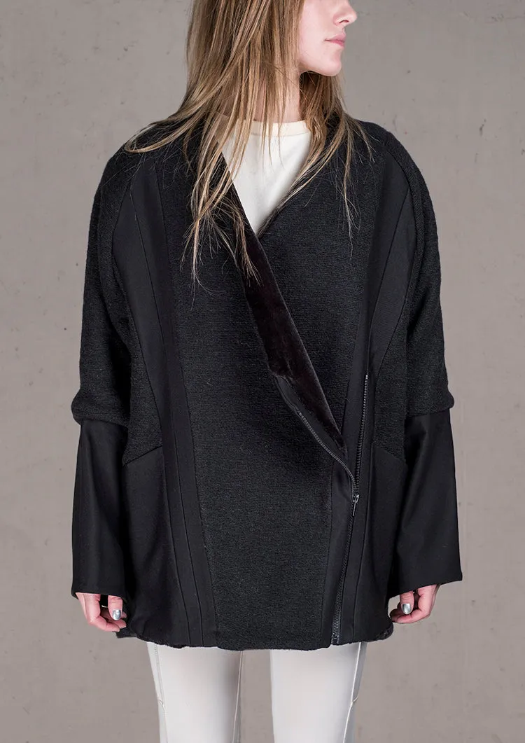 COAT ZIP - WOOL BLEND black