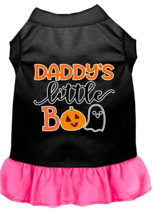 Daddy's Little Boo Screen Print Dog Dress Black With Bright Pink Xs