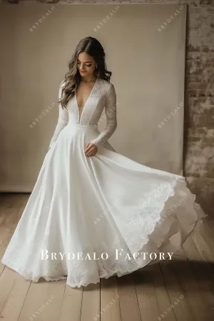 Elegant White Long Sleeves Lace A-Line Wedding Dress