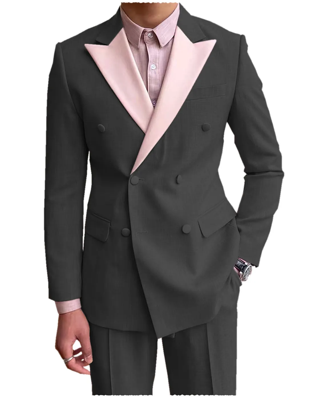 Fashion Double Buttons Peak Lapel Men Suit（Blazer Pants）