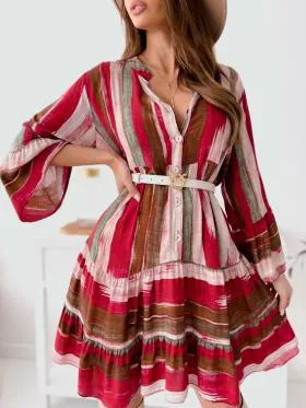 Fashion European and American tie dyed V-Neck long sleeve dress for women