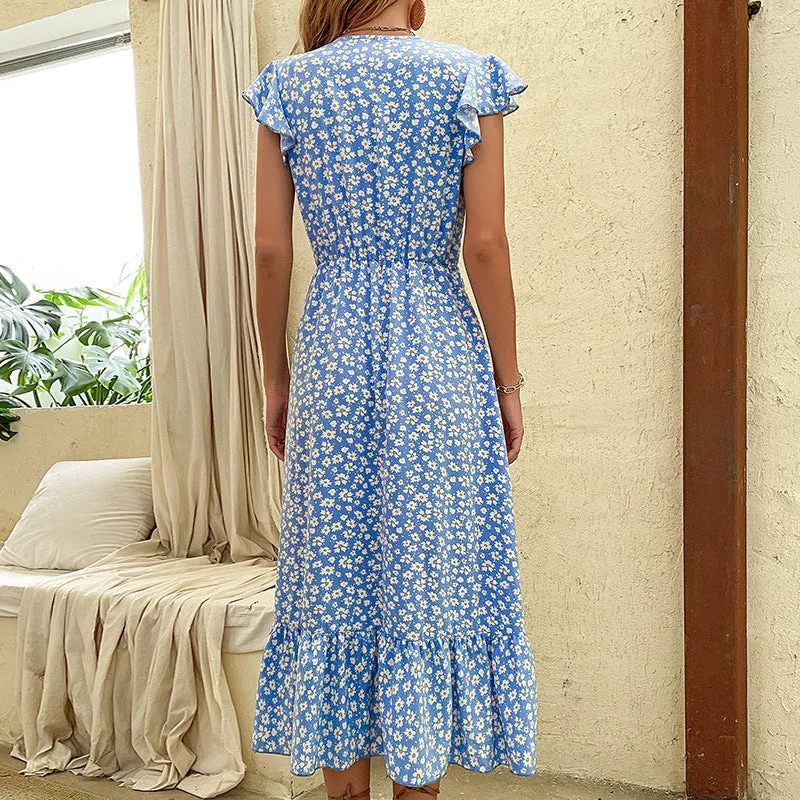 Fashion Irregular Printed Floral Maxi Dress