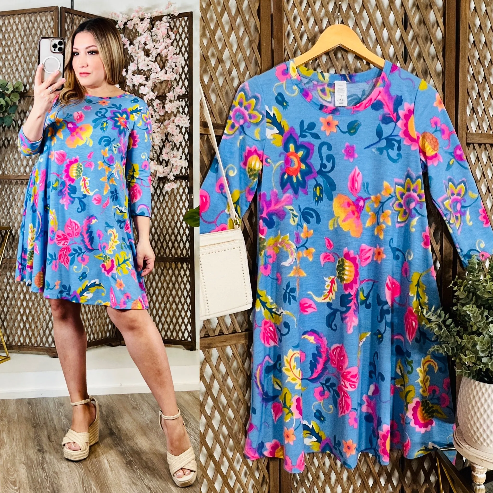 Floral 3/4 Sleeve Dress