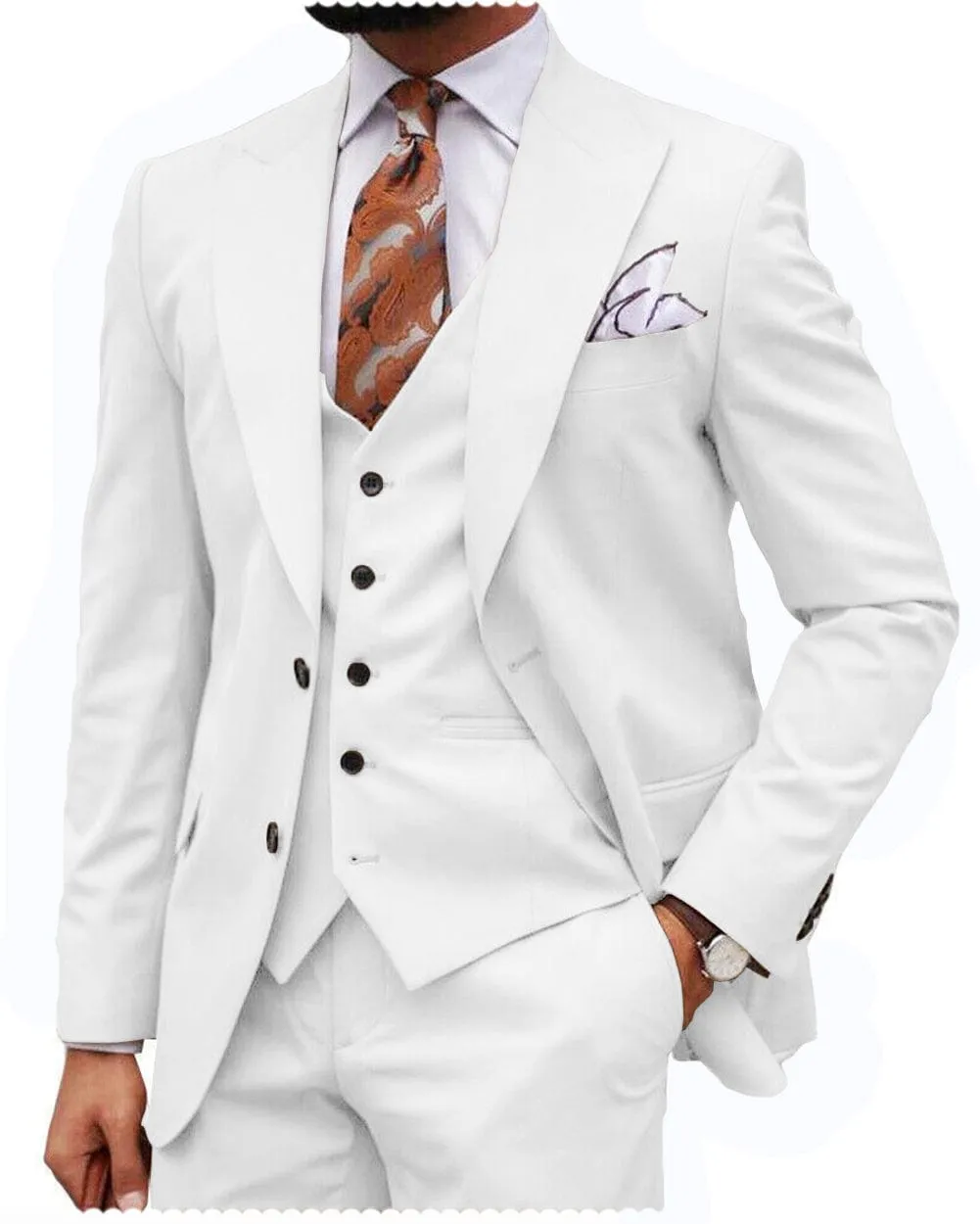 Formal Men's 3 Piece Regular Fit Peak Lapel Men's Express Suit (Blazer Vest Pants)