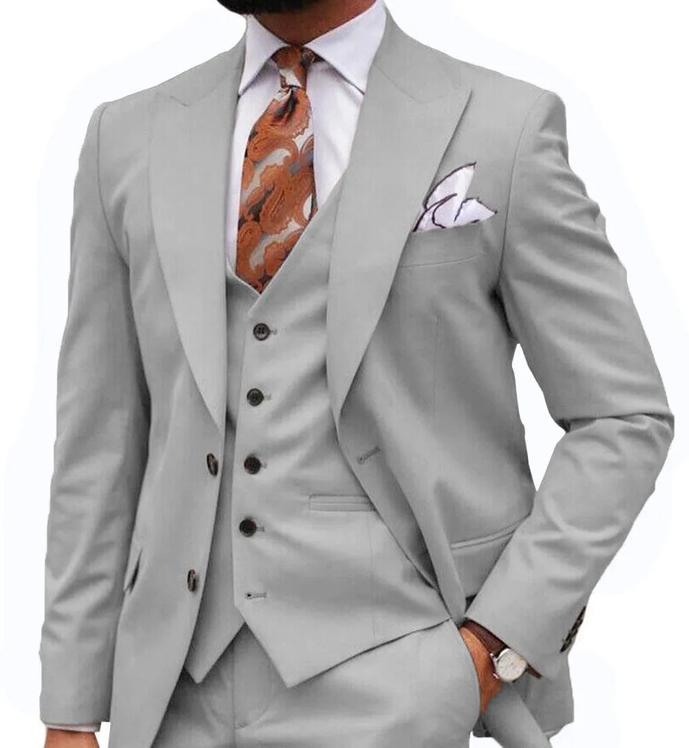 Formal Men's 3 Piece Regular Fit Peak Lapel Men's Express Suit (Blazer Vest Pants)