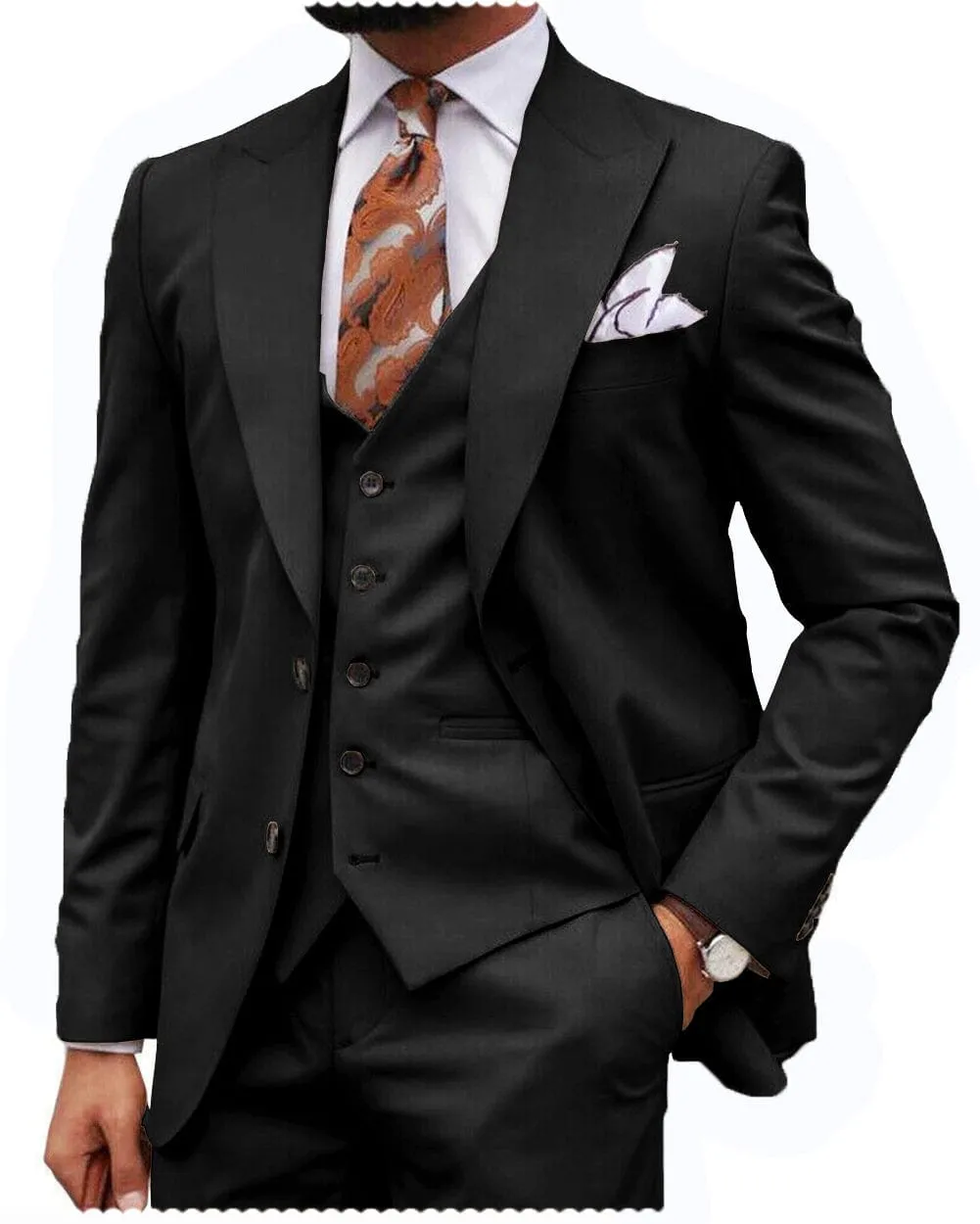 Formal Men's 3 Piece Regular Fit Peak Lapel  Men's Express Suit (Blazer Vest Pants)