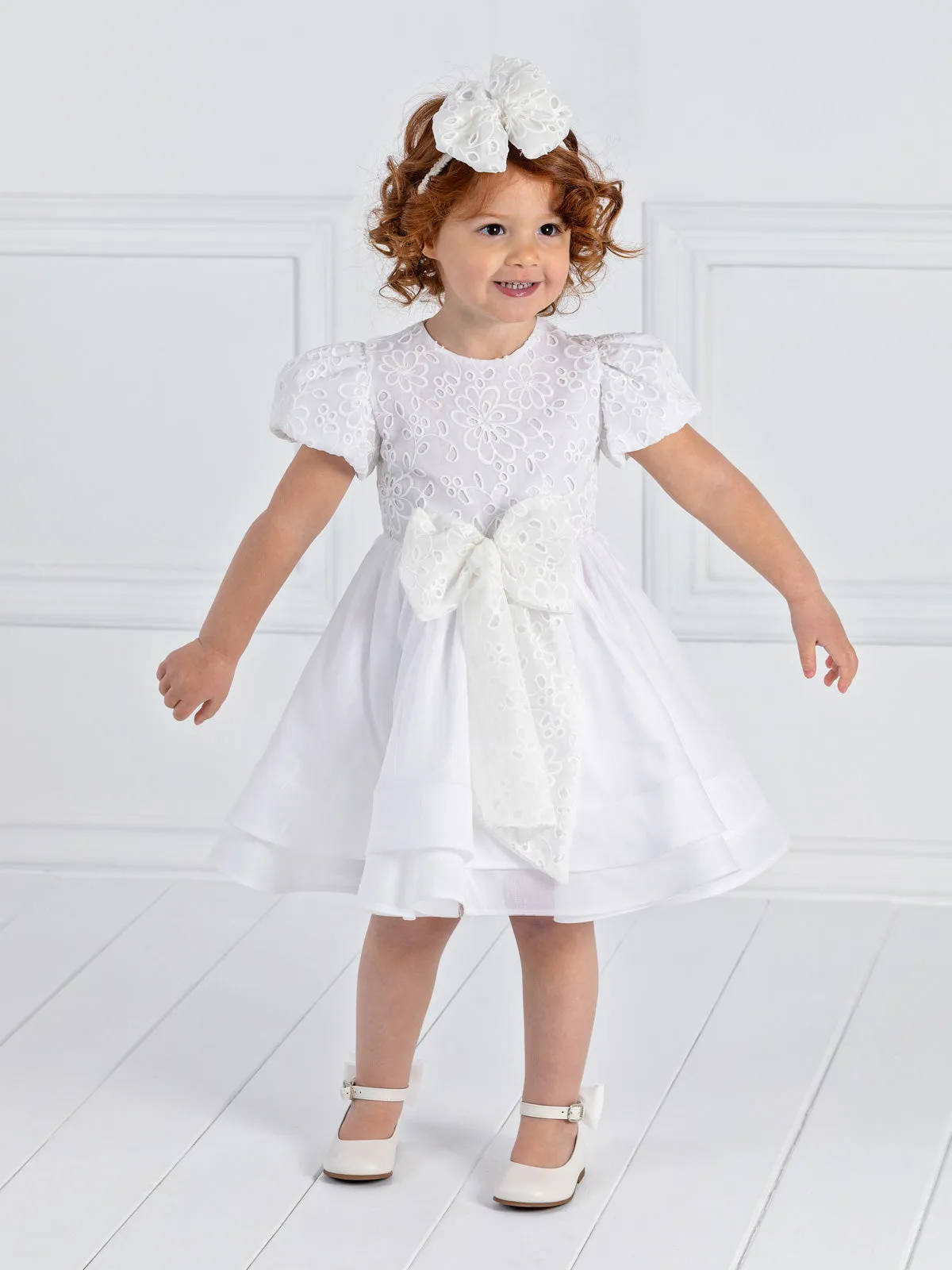 Girl's baptism dress with lace & bow - BRILLIANT