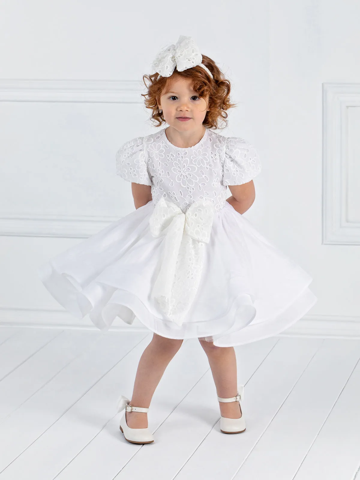 Girl's baptism dress with lace & bow - BRILLIANT