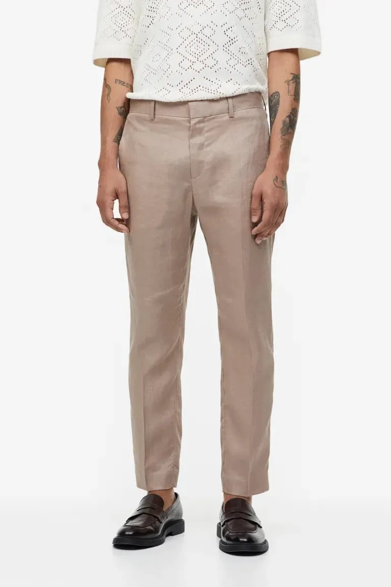 H&M Slim Fit Linen Suit Pants, beige