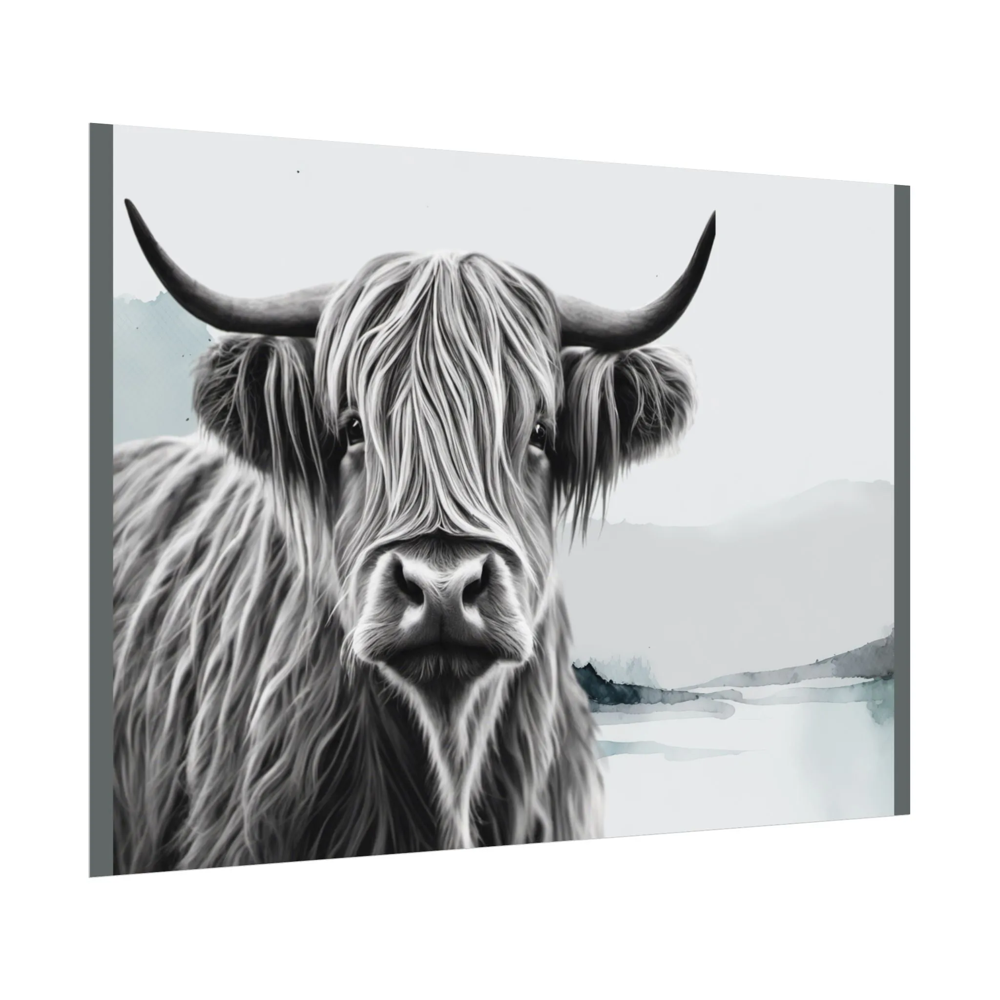 Highland Serenity Wall Print, Rolled Poster, Highland Cow Wall Art, AI Wall Art