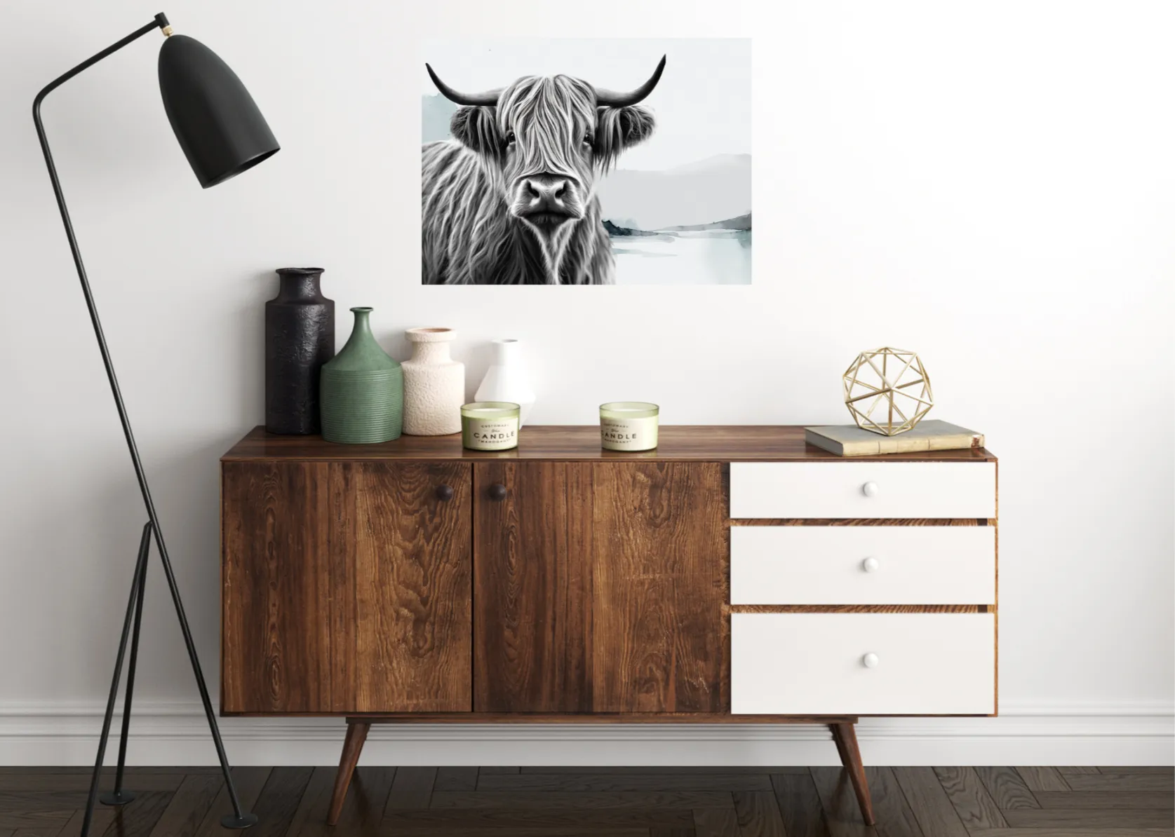 Highland Serenity Wall Print, Rolled Poster, Highland Cow Wall Art, AI Wall Art