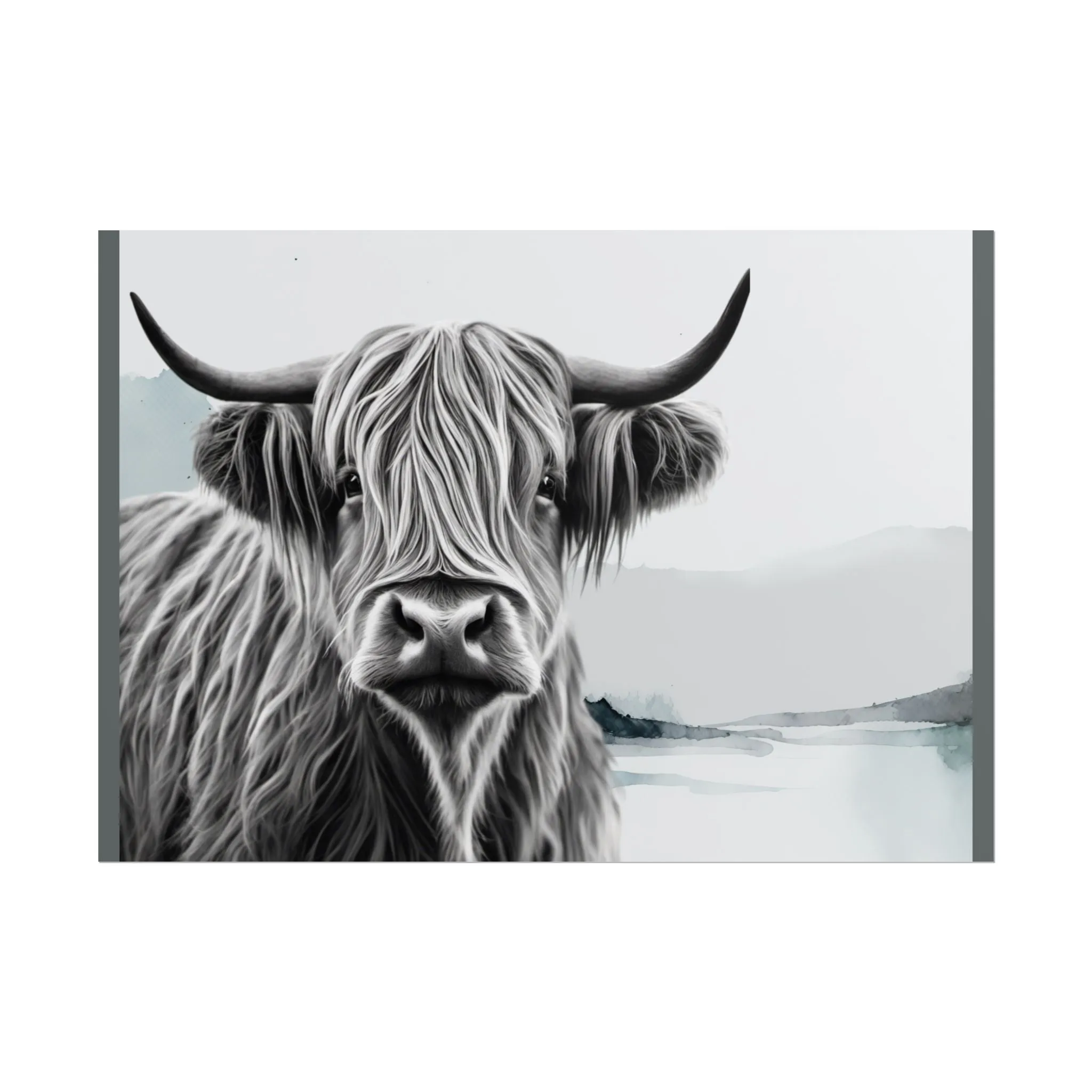 Highland Serenity Wall Print, Rolled Poster, Highland Cow Wall Art, AI Wall Art