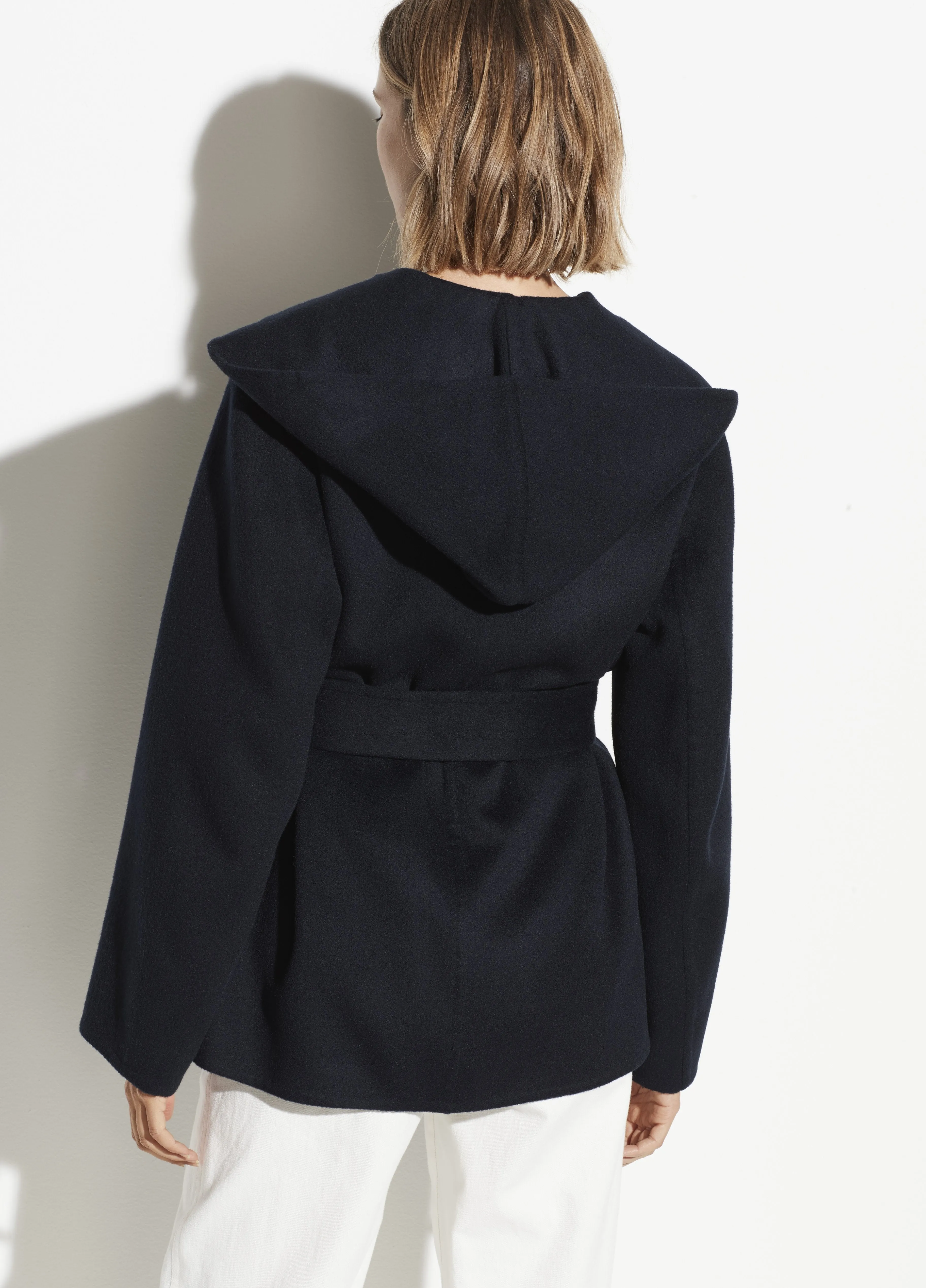 Hooded Wool Cashmere Coat in Coastal Blue