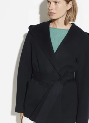 Hooded Wool Cashmere Coat in Coastal Blue