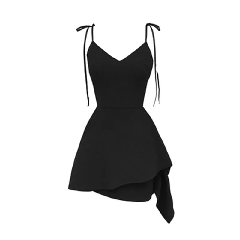 Irregular Hem Temperament Strap Little Black Dress