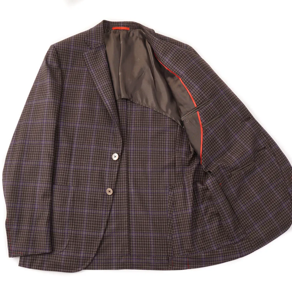 Isaia Brown and Violet Check 140s Wool Sport Coat