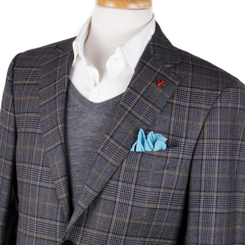 Isaia Gray and Tan Check 140s Wool Sport Coat