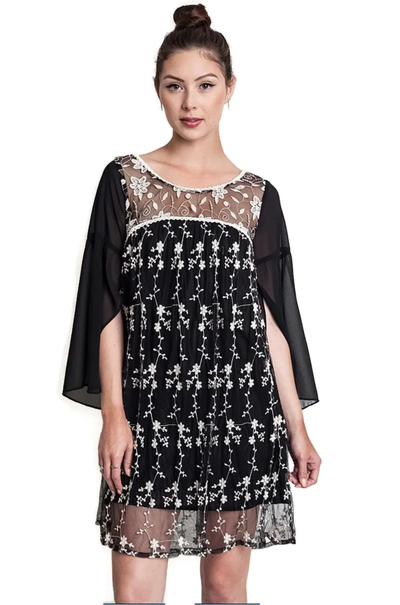 Lace Baby Doll Tunic Dress, Black