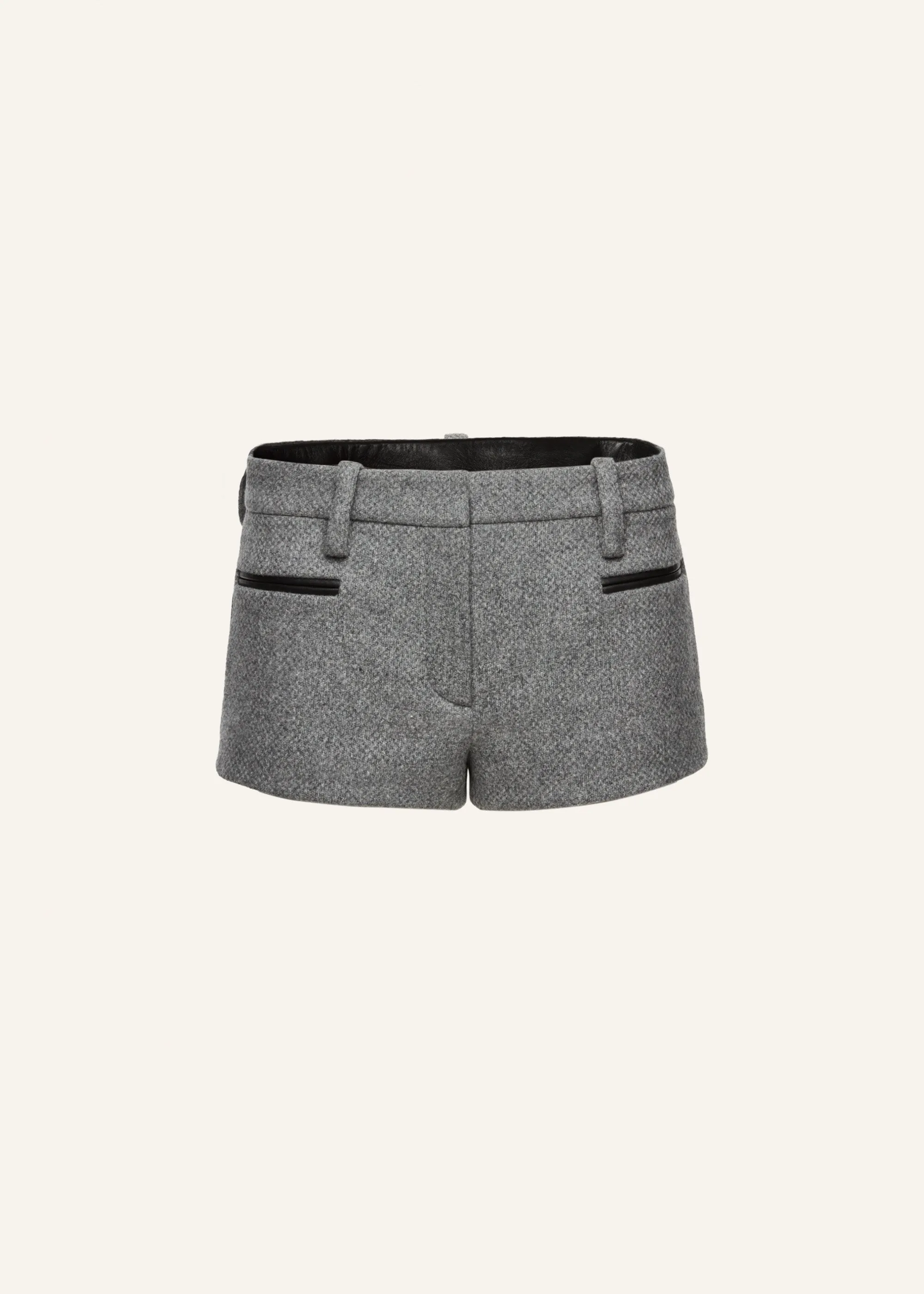 Leather-trim wool shorts in grey