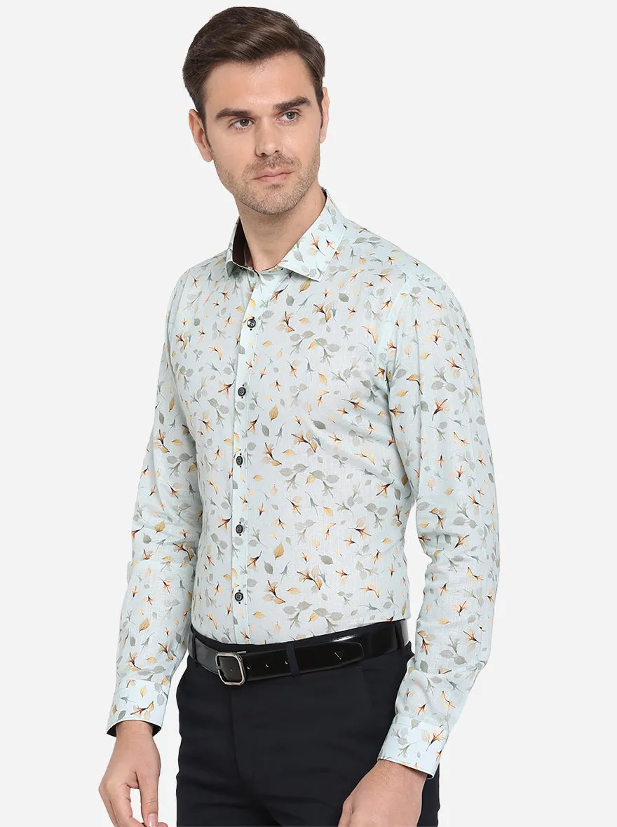 Light Blue Printed Slim Fit Party Wear Shirt | JB Studio