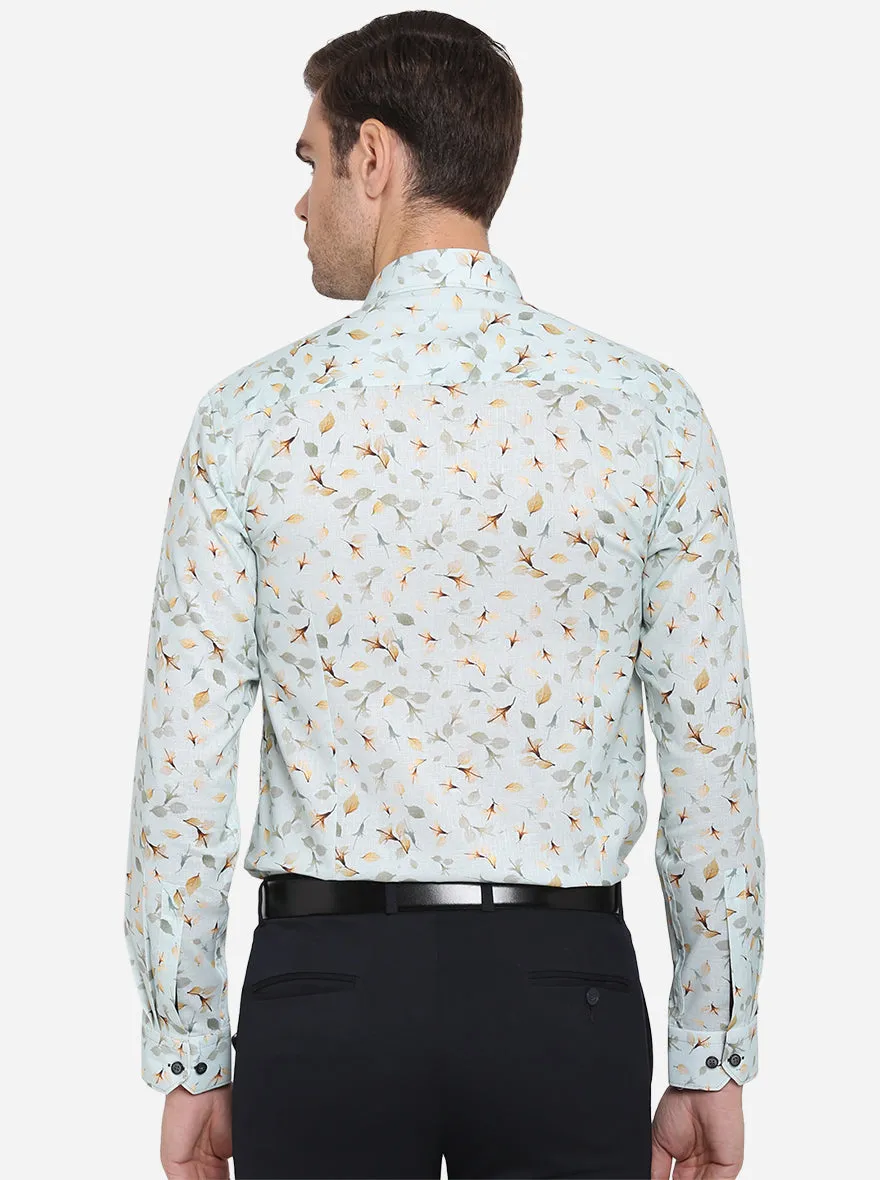 Light Blue Printed Slim Fit Party Wear Shirt | JB Studio