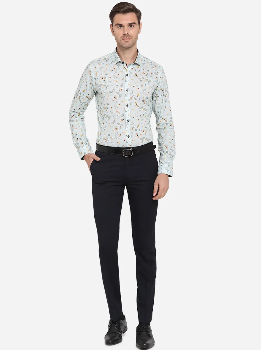 Light Blue Printed Slim Fit Party Wear Shirt | JB Studio