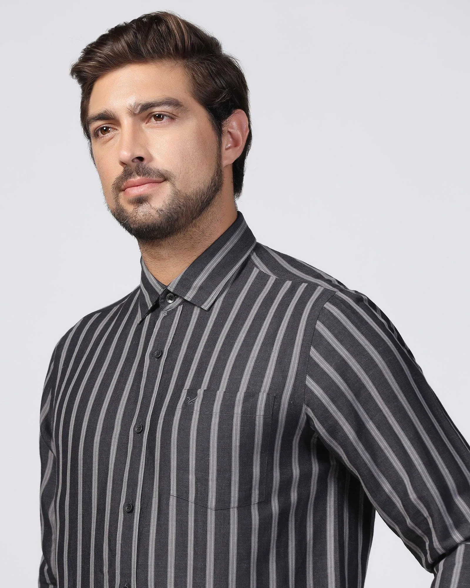 Linen Casual Charcoal Stripe Shirt - Ernest