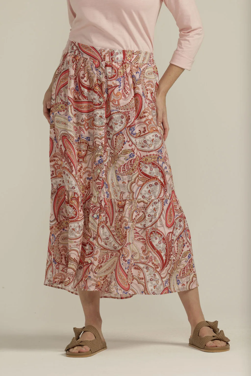 Linen Paisley Long Skirt