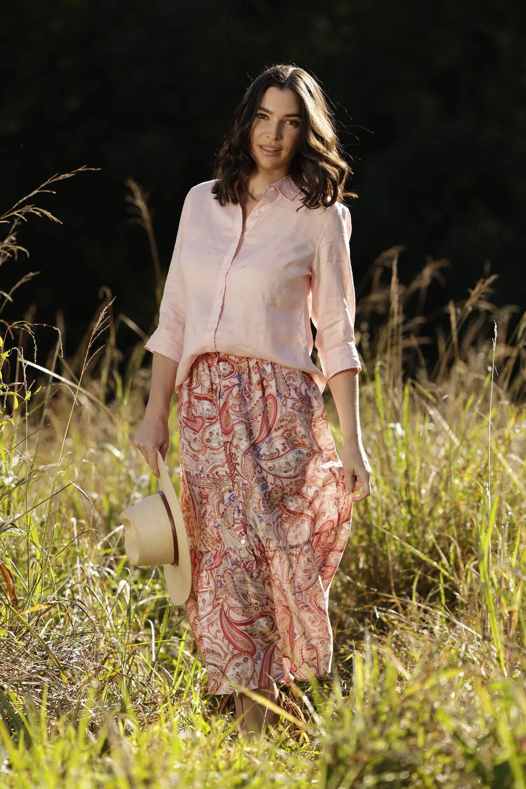 Linen Paisley Long Skirt