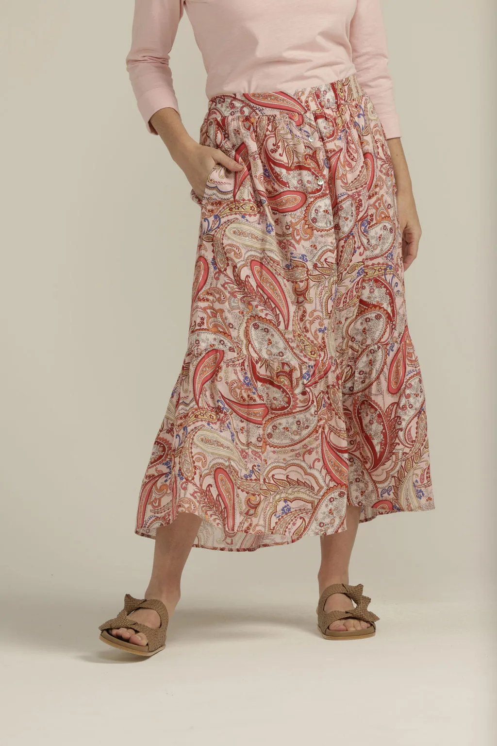 Linen Paisley Long Skirt