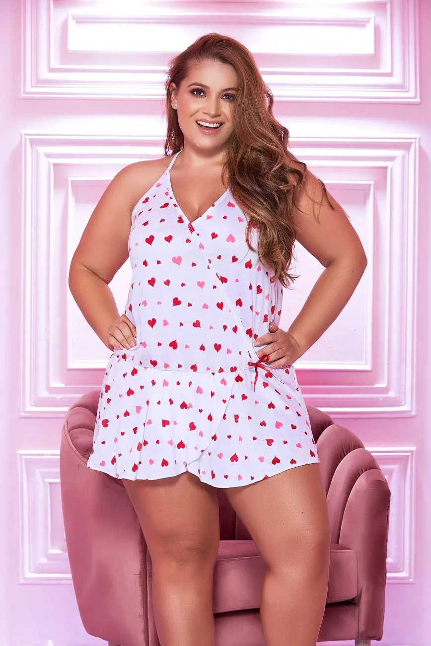 Mapale 7337X Curvy Size Top and Cheeky Bottoms Pajama Set Color White-Red