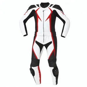 MEN MOTORCYCLE LEATHER RACING WHITE/RED SUIT