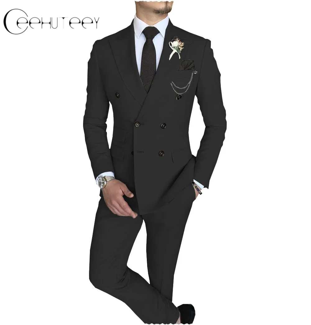 Mens 2 Piece Suit Slim Fit Double Breasted Peak Lapel Mens Coat (Blazer Pants)