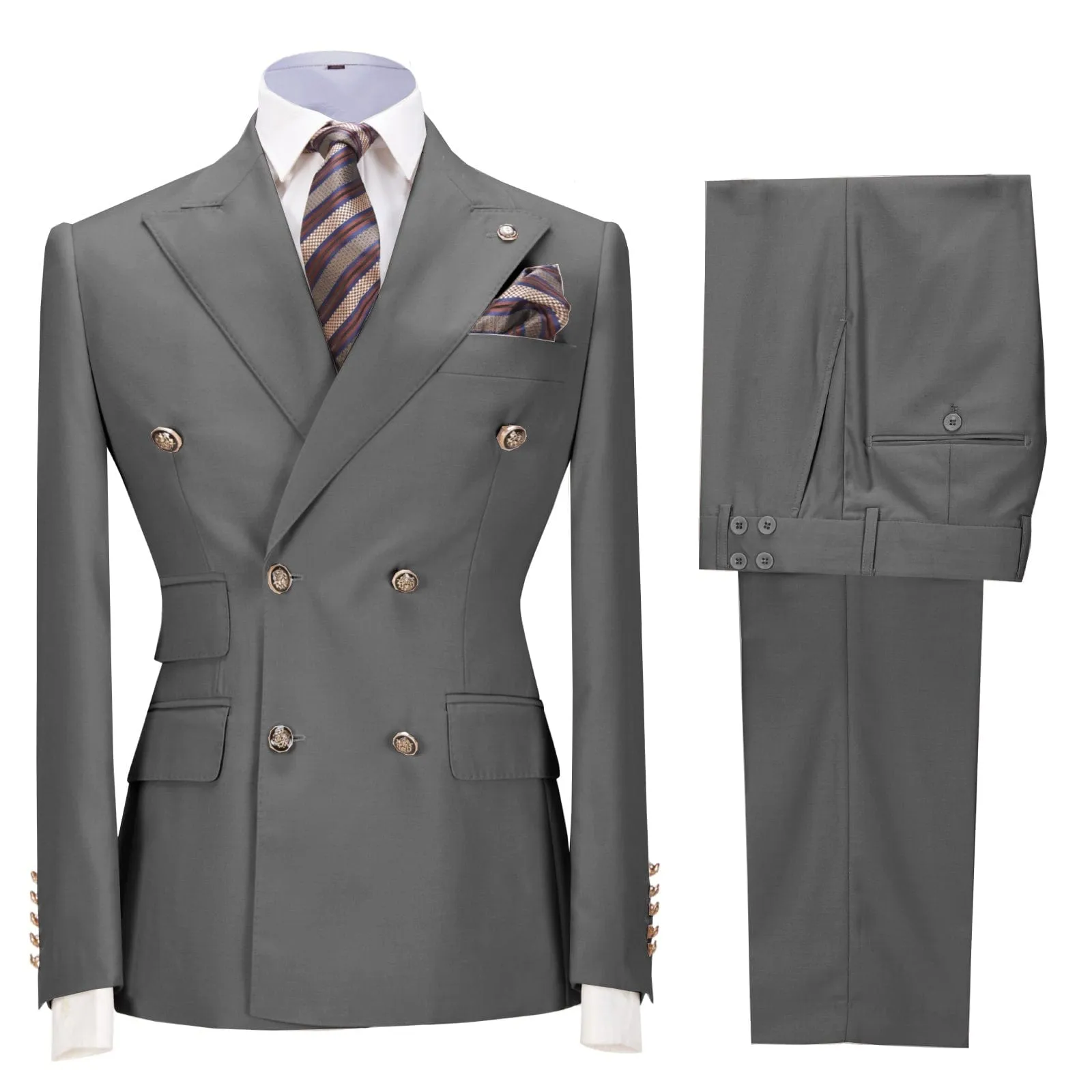 Men's 2 Pieces Double Breasted Slim Fit Peak Lapel Gent Suit (Blazer Pants)