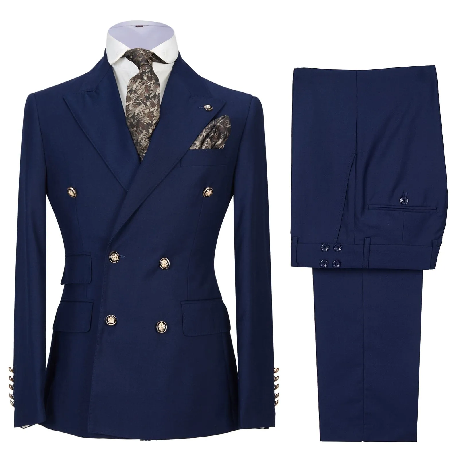 Men's 2 Pieces Double Breasted Slim Fit Peak Lapel Gent Suit (Blazer Pants)