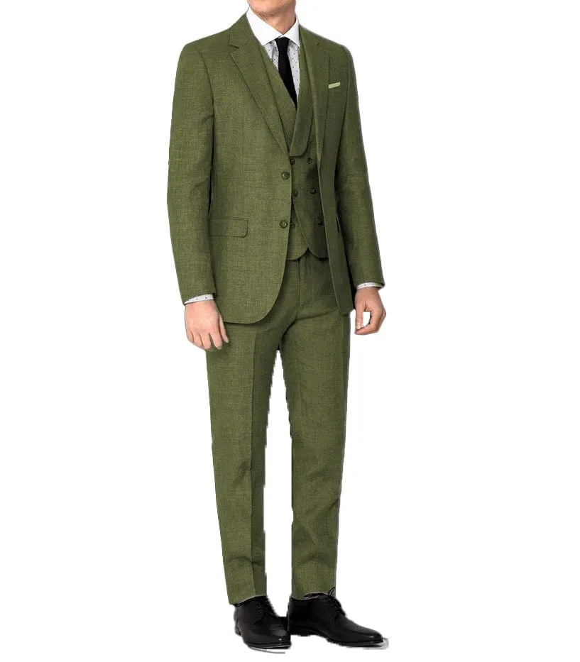 Men's 3 Pieces Linen Regular Fit Notch Lapel Fashion Suit