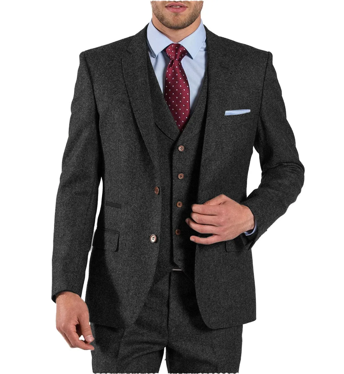 Men's 3 Pieces Suit Bussiness Herringbone Tweed Notch Lapel Gent Tuxedos (Blazer Vest Pants)