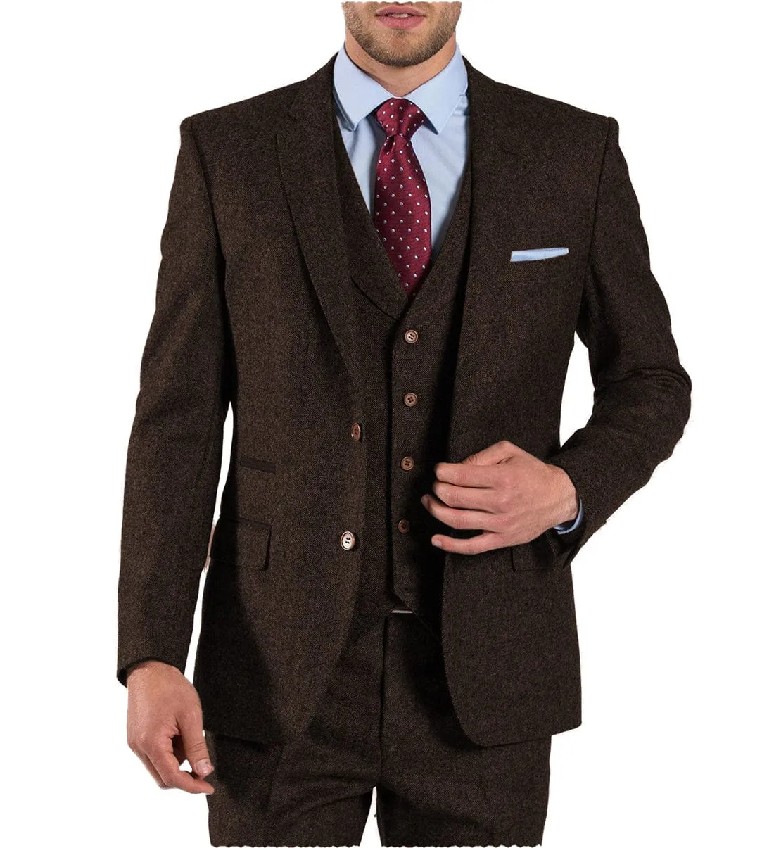 Men's 3 Pieces Suit Bussiness Herringbone Tweed Notch Lapel Gent Tuxedos (Blazer Vest Pants)