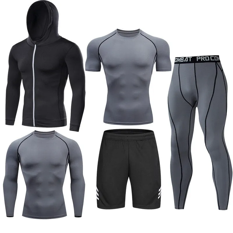 Men's Compression Running Set Football Basketball Cycling Fitness Sport Wear Kits Teenager Tight Breathable Tracksuits Jersey