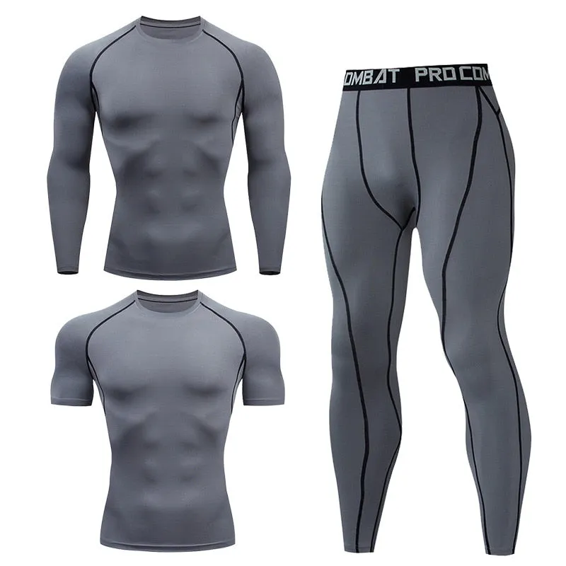 Men's Compression Running Set Football Basketball Cycling Fitness Sport Wear Kits Teenager Tight Breathable Tracksuits Jersey