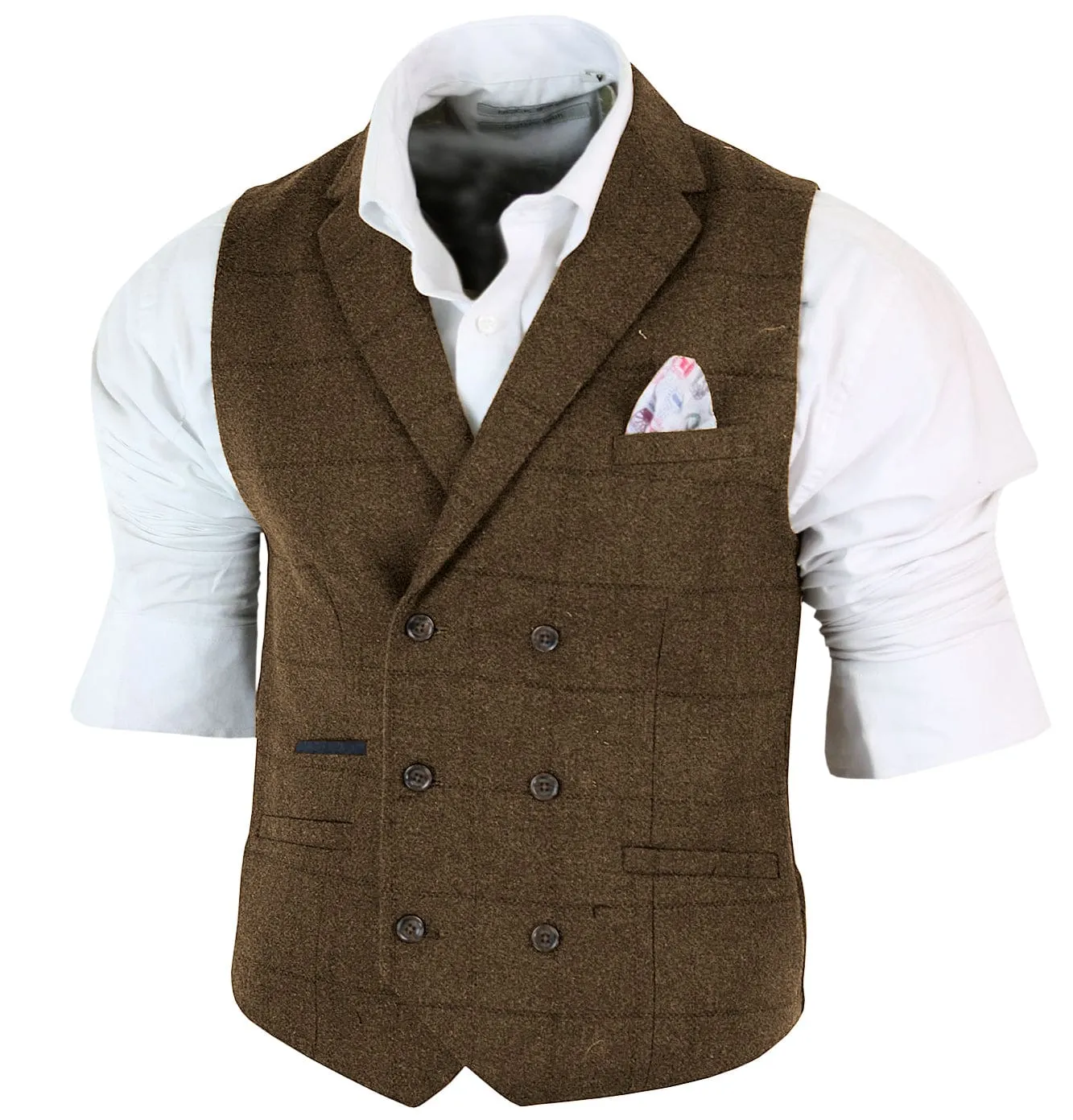 Men's Fashion Double Breasted Herringbone Notch Lapel Waistcoat