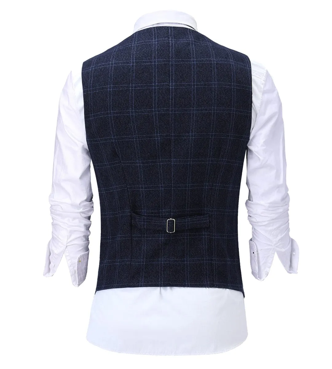 Mens Plaid 3 Piece Suits Slim Fit Double Breasted Plaid(Blazer vest Pants)