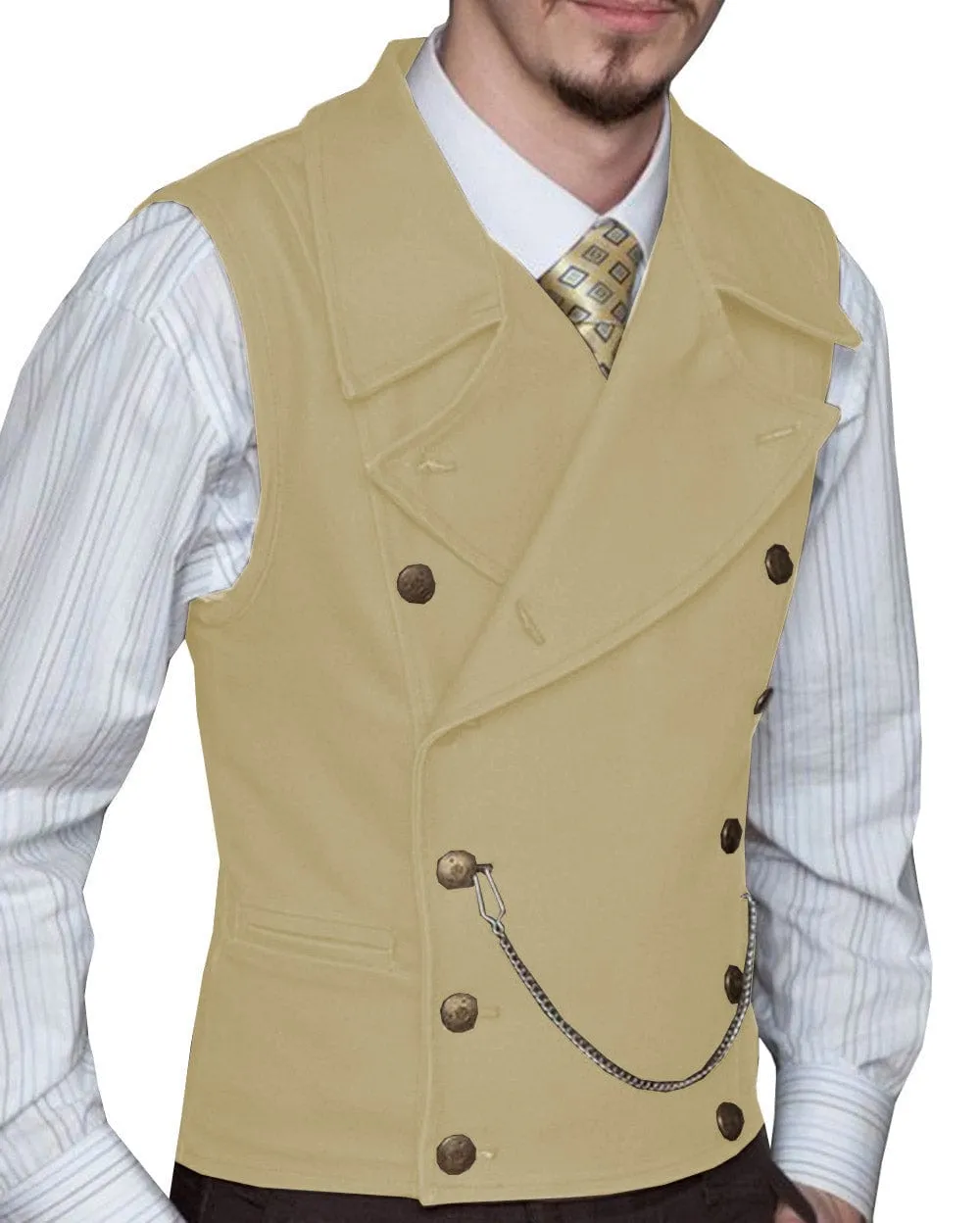 Mens Suede Cowboy Double Breasted Large Lapel Suede Classic Waistcoat