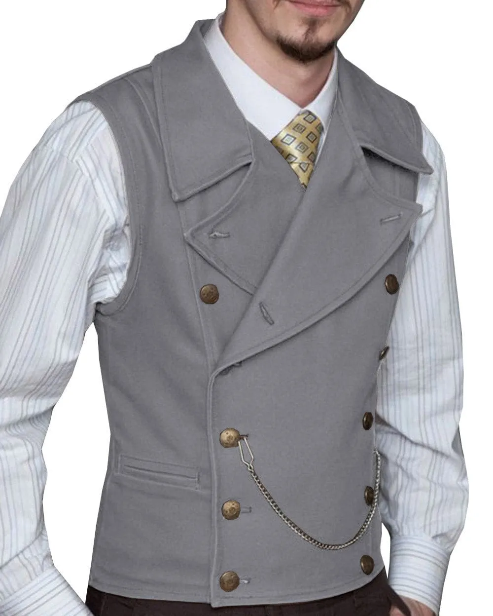 Mens Suede Cowboy Double Breasted Large Lapel Suede Classic Waistcoat