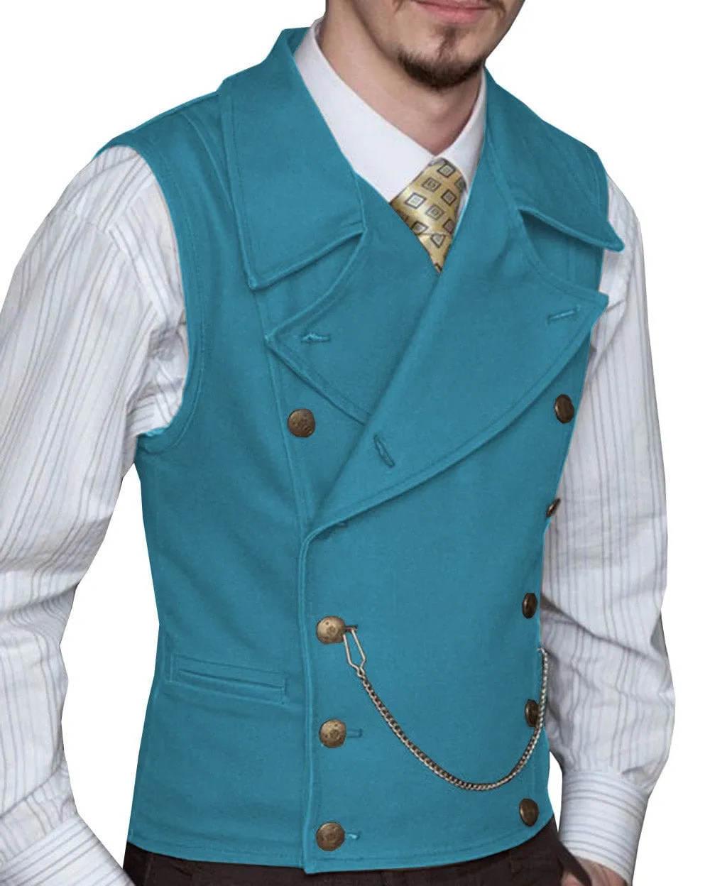 Mens Suede Cowboy Double Breasted Large Lapel Suede Classic Waistcoat