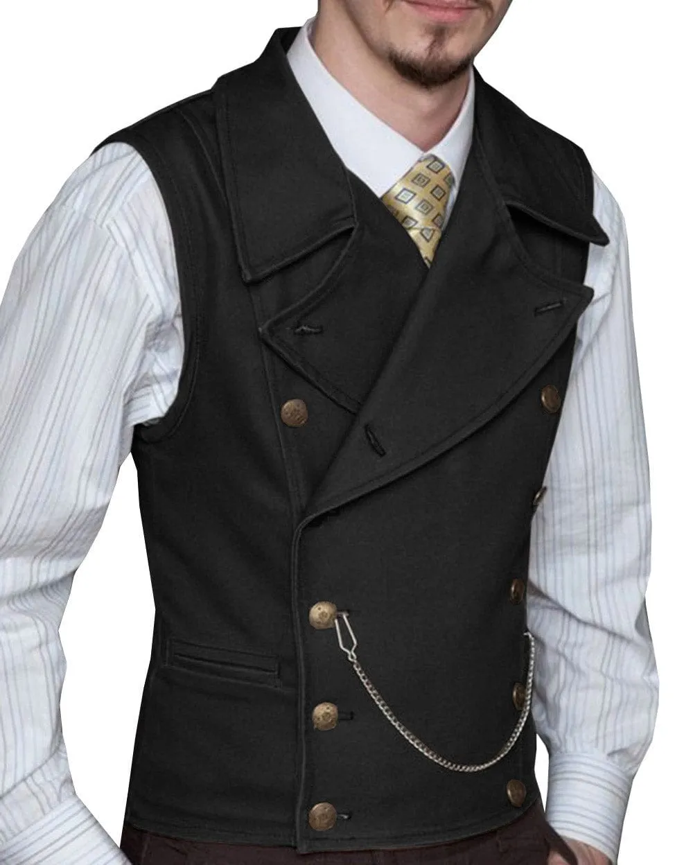 Mens Suede Cowboy Double Breasted Large Lapel Suede Classic Waistcoat