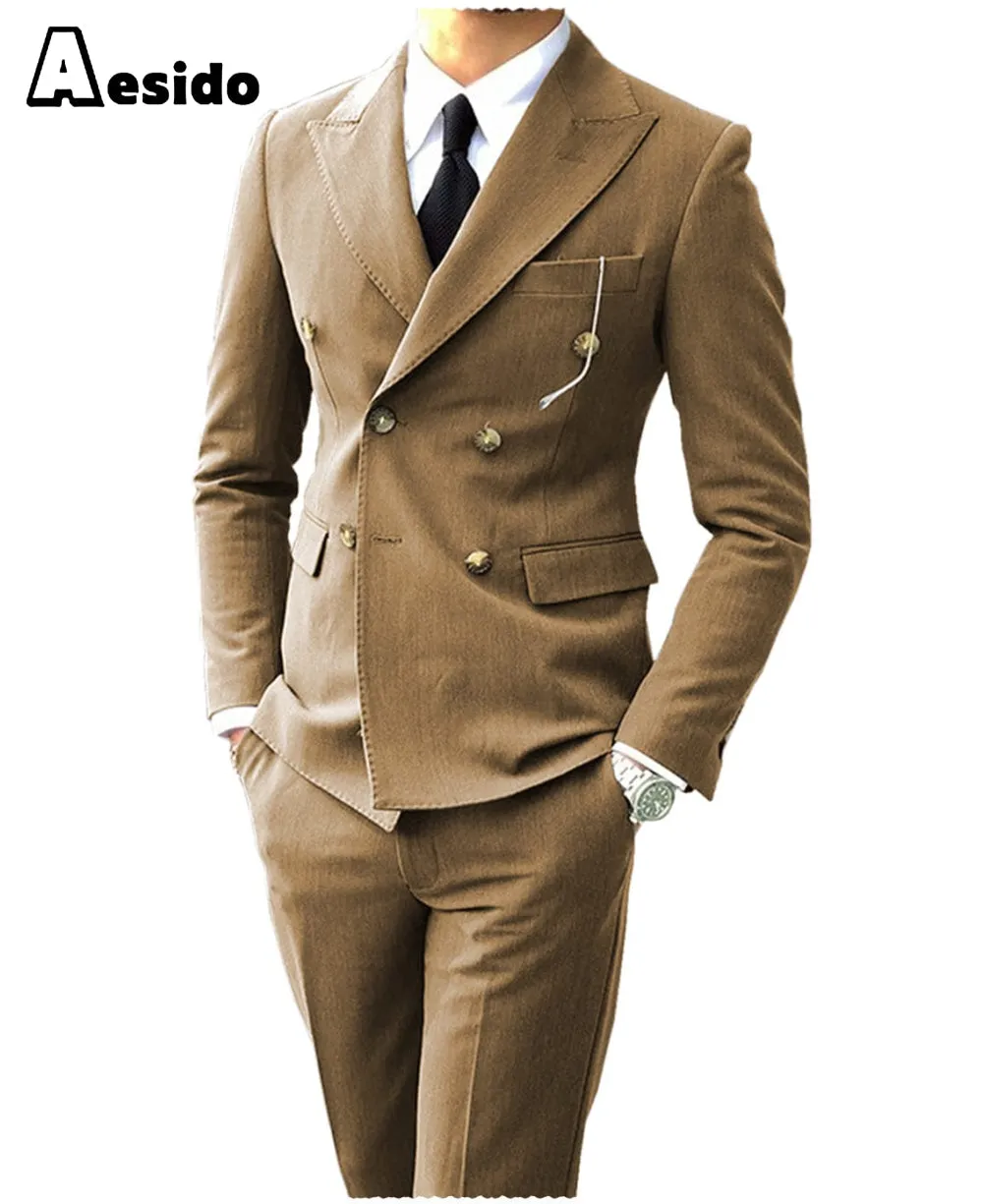 Men's Suit Peak Lapel Double Breasts Jacket(Blazer Pants)