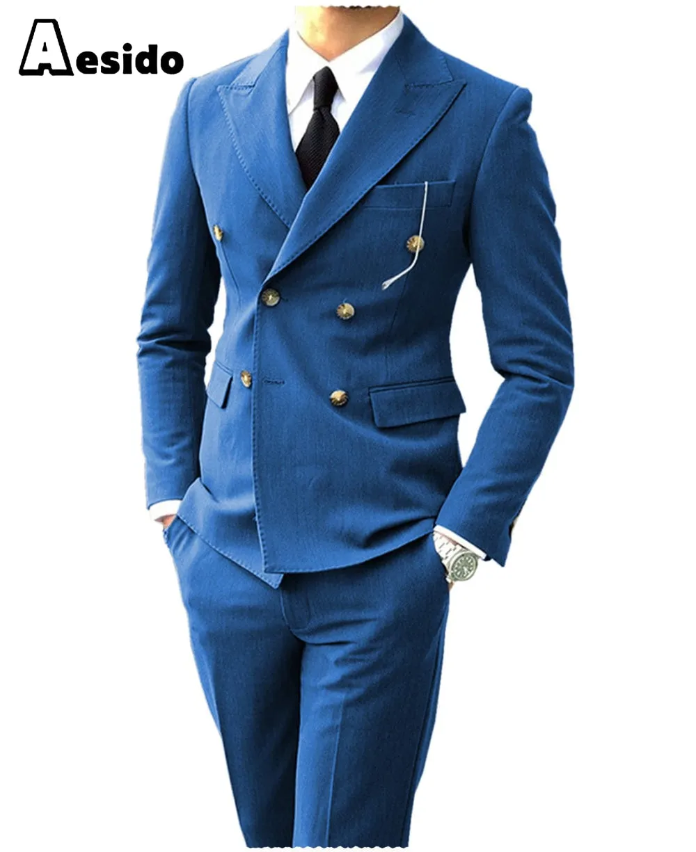 Men's Suit Peak Lapel Double Breasts Jacket(Blazer Pants)