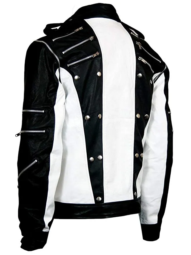 Michael Jackson MJ Pepsi Commercial Ad Black White Vintage Men's Leather Jacket