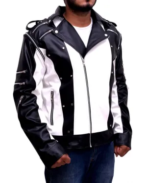 Michael Jackson MJ Pepsi Commercial Ad Black White Vintage Men's Leather Jacket